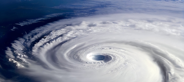 Satellite photo of an eye of a hurricane.